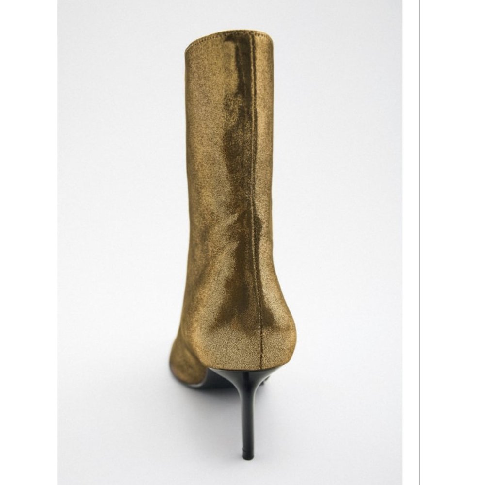 Zara Gold Metallic Thin Heel Ankle Boots - NWT - Picture 3 of 8